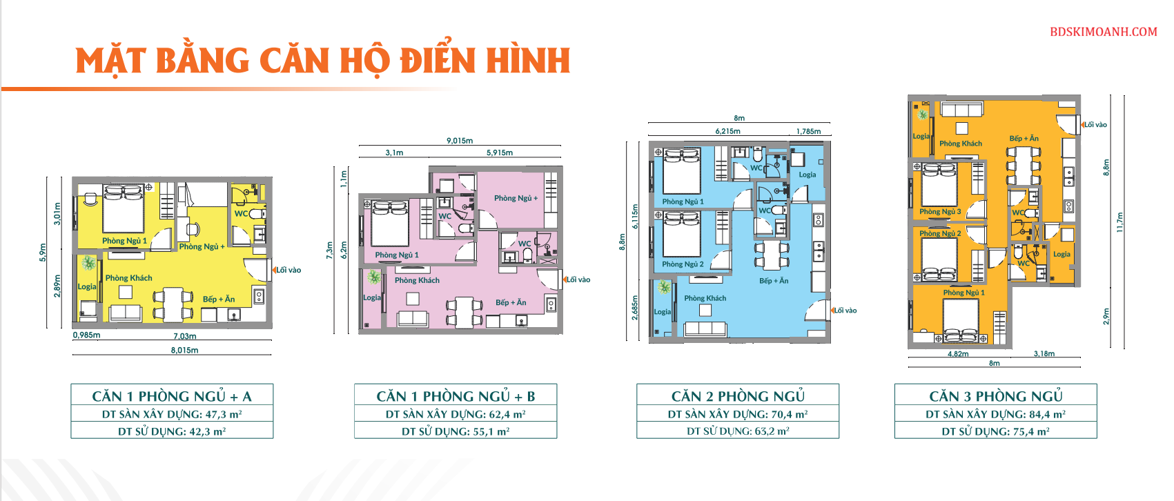 Layout thiết kế căn hộ K-Home CityView 1PN, 2PN, 3PN